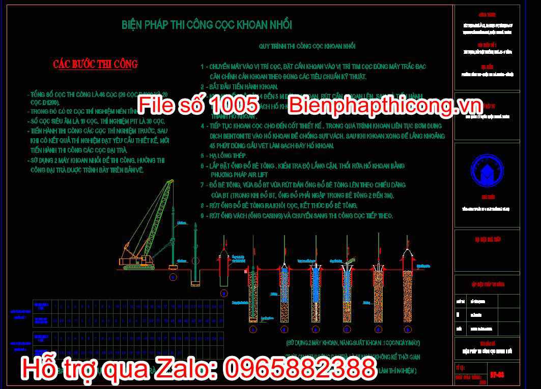 Bản vẽ biện pháp thi công cọc khoan nhồi