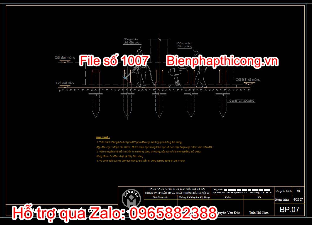 Bản vẽ biện pháp thi công đập đầu cọc bê tông cốt thép