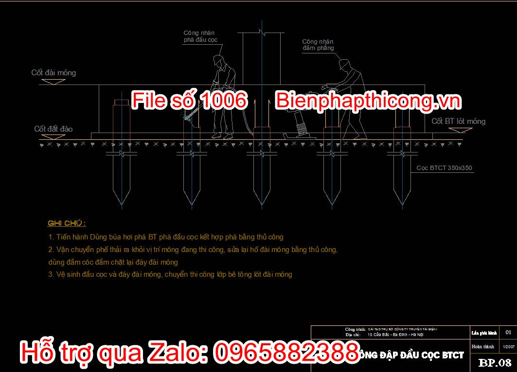 Bản vẽ biện pháp thi công đập đầu cọc bê tông cốt thép