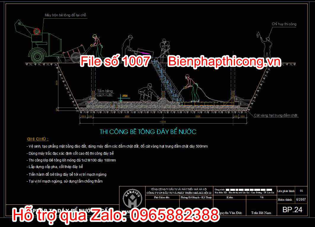 Bản vẽ biện pháp thi công đáy bể nước ngầm