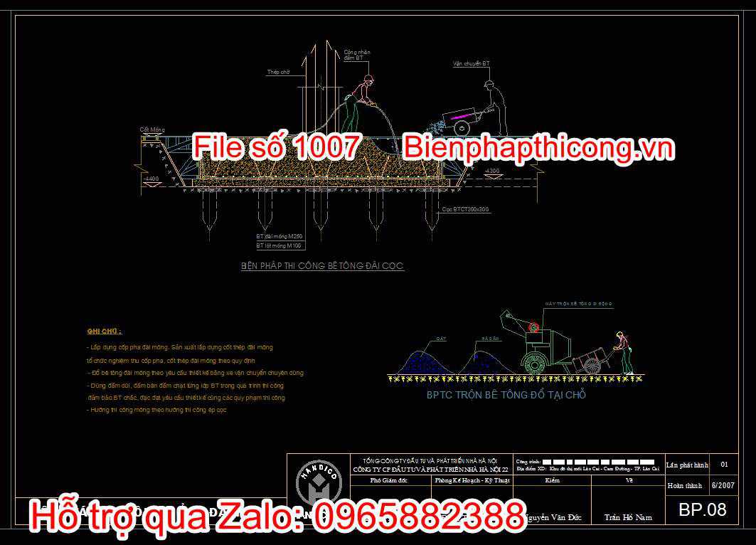 Bản vẽ biện pháp thi công đổ bê tông đài móng