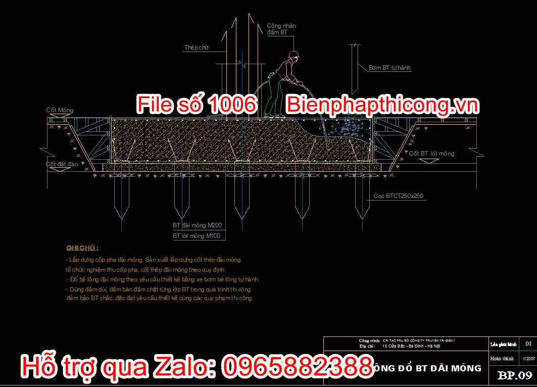 Bản vẽ biện pháp thi công đổ bê tông đài móng