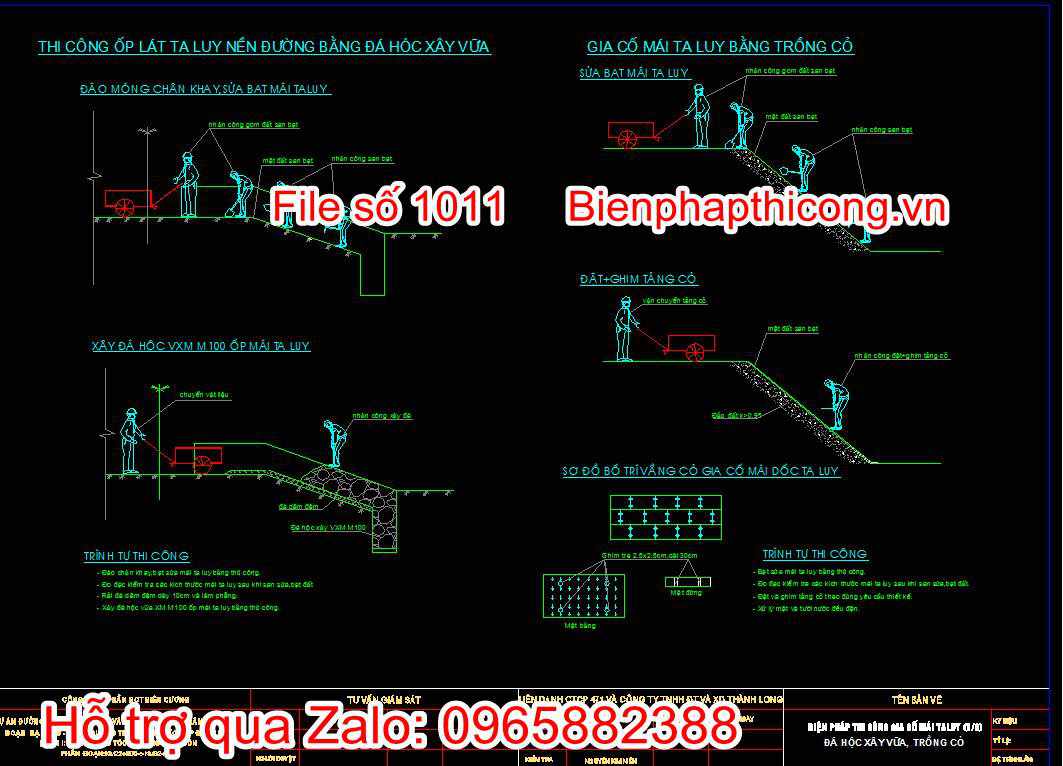 Bản vẽ biện pháp thi công gia cố mái Taluy (đá hộc xây vữa, trồng cỏ)