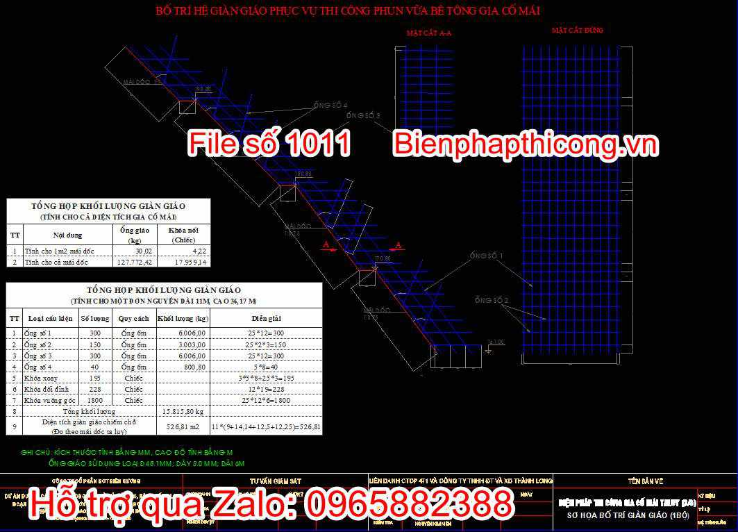 Bản vẽ biện pháp thi công gia cố mái Taluy (sơ họa bố trí giàn giáo)