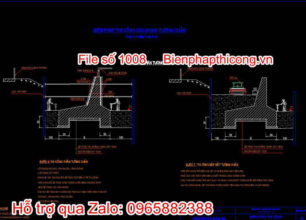 Bản vẽ biện pháp thi công thân tường chắn