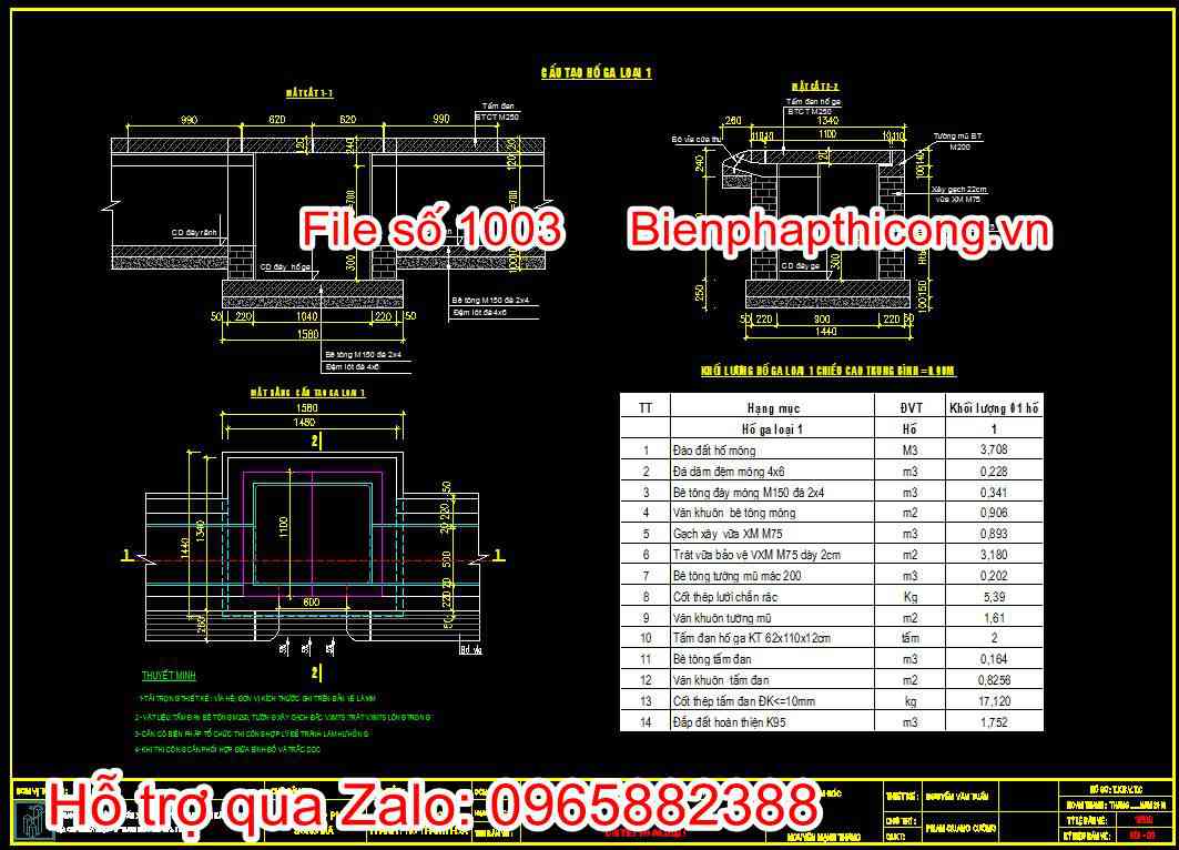 Bản vẽ chi tiết hố ga loại 1
