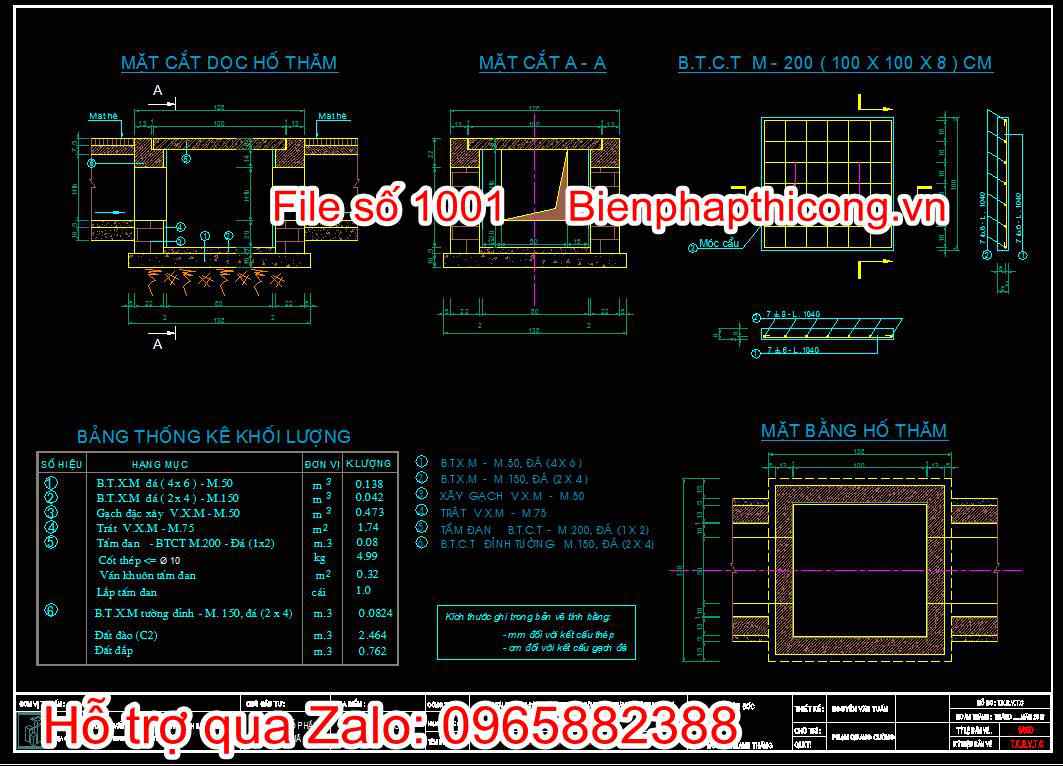 Bản vẽ chi tiết hố thăm trên tuyến