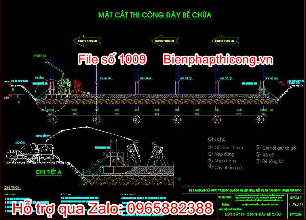Bản vẽ mặt cắt thi công đáy bể chứa