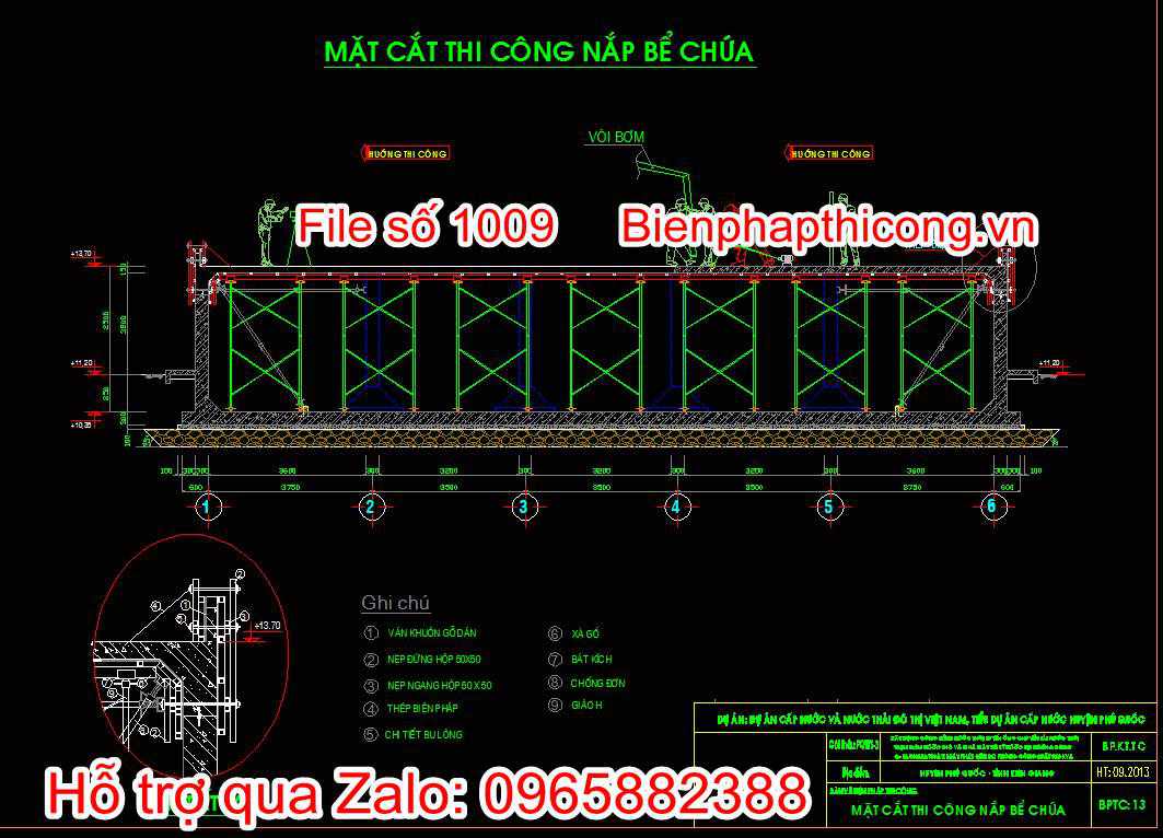 Bản vẽ mặt cắt thi công nắp bể chứa