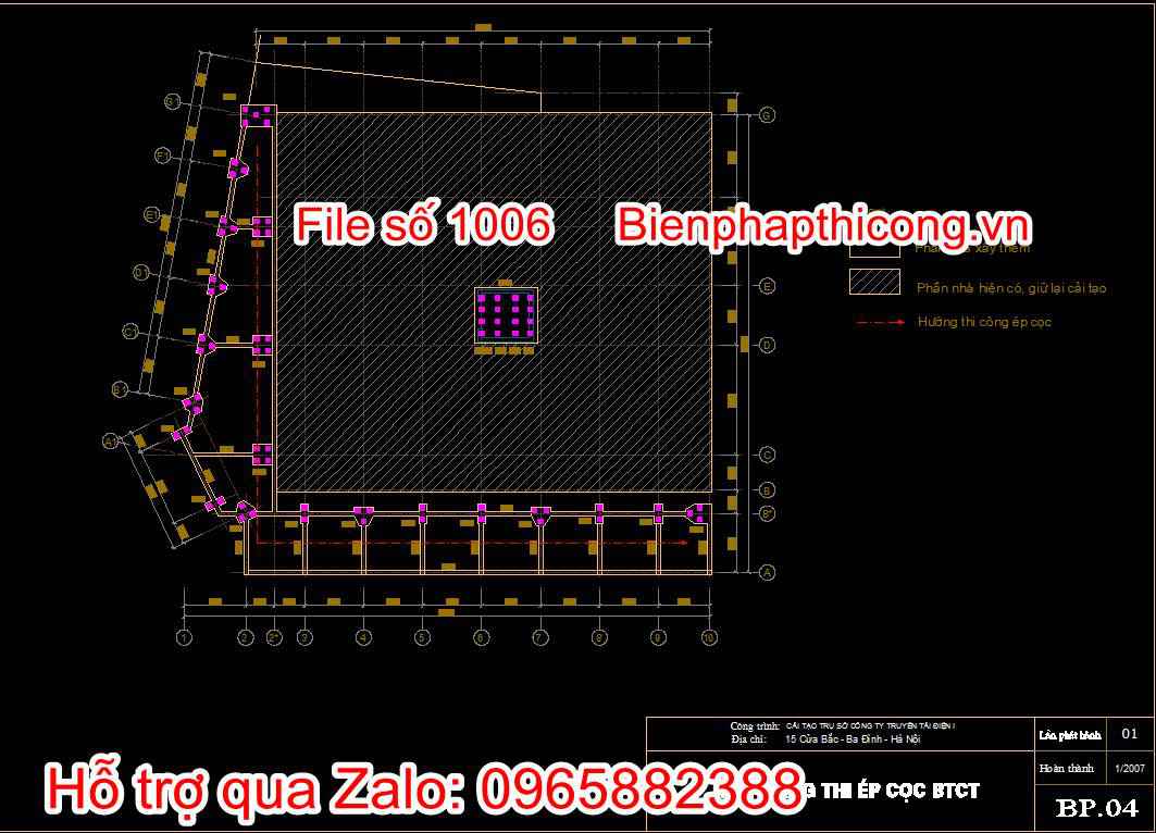 Bản vẽ mặt bằng thi công ép cọc bê tông cốt thép