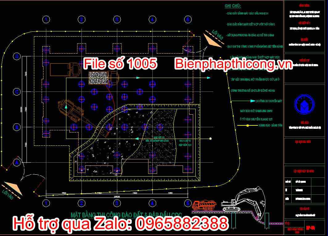 Bản vẽ mặt bằng thi công đào đất và đập đầu cọc