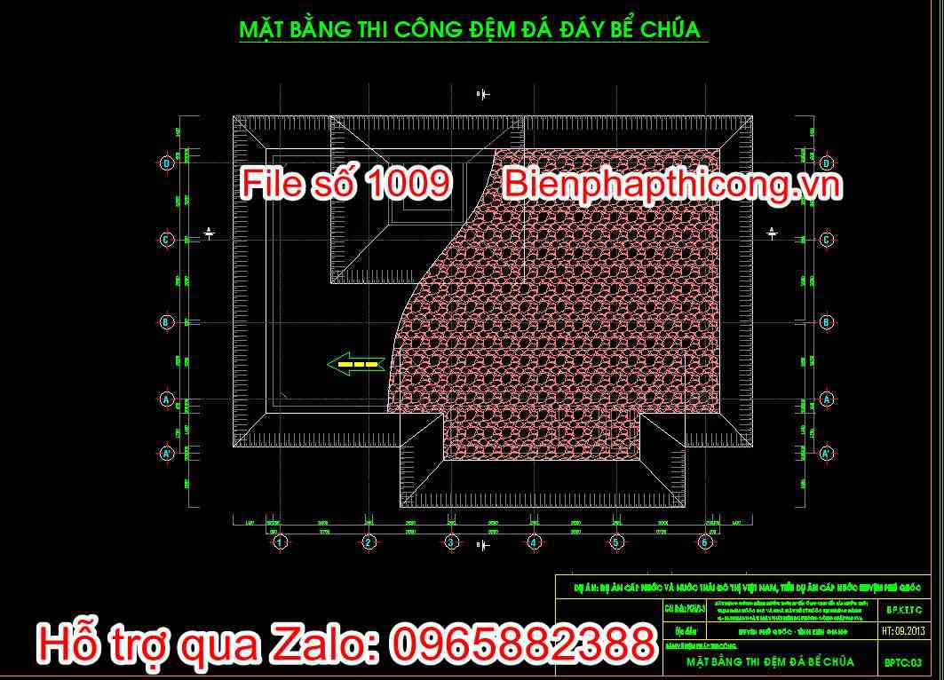 Bản vẽ mặt bằng thi công đệm đá đáy bể chứa