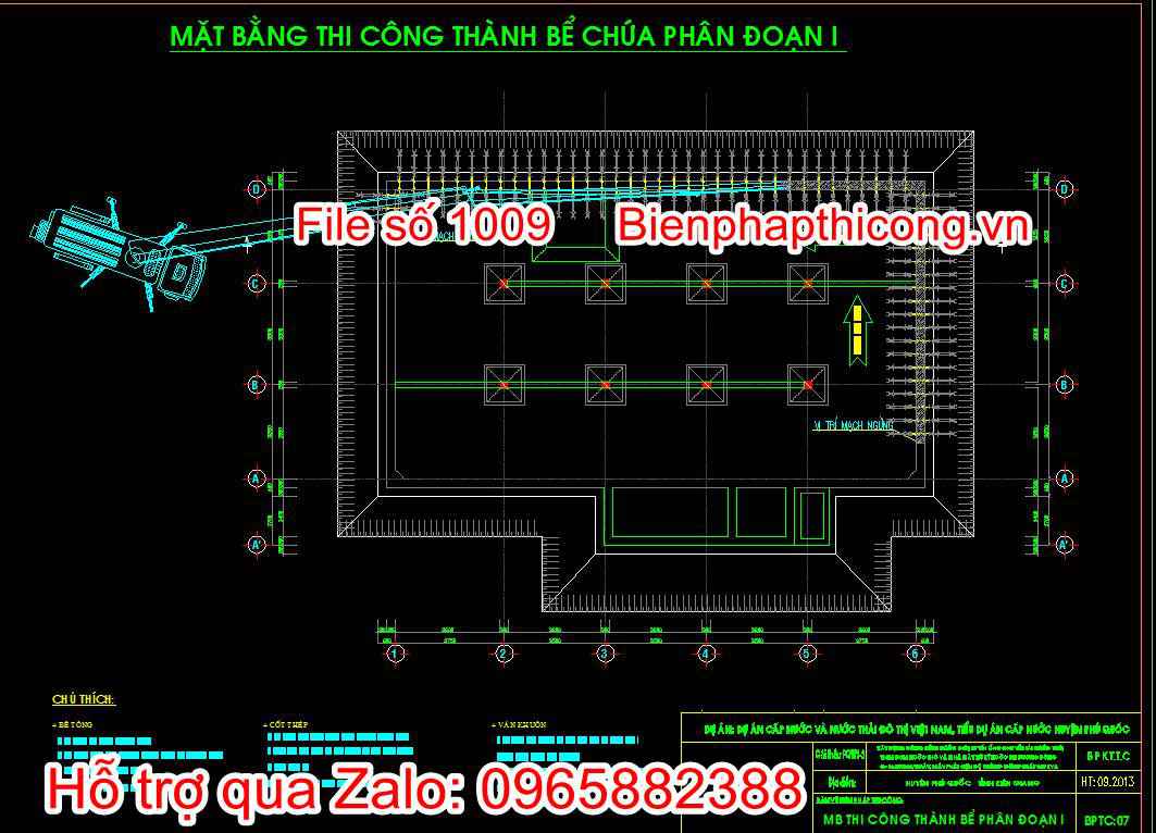 Bản vẽ mặt bằng thi công thành bể chứa phân đoạn I