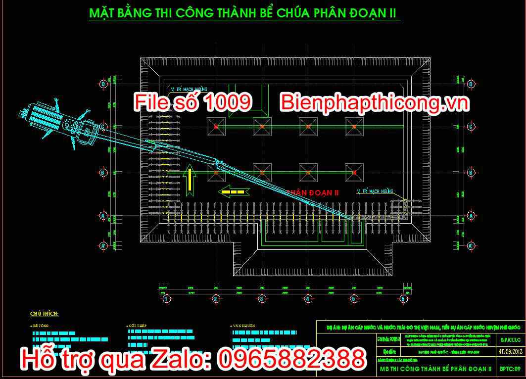 Bản vẽ mặt bằng thi công thành bể chứa phân đoạn II