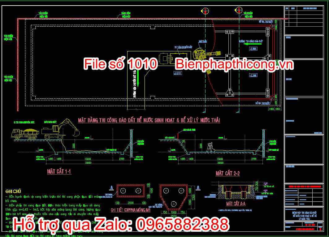 Bản vẽ mặt bằng thi công đào đất bể nước sinh hoạt và bể xử lý nước thải