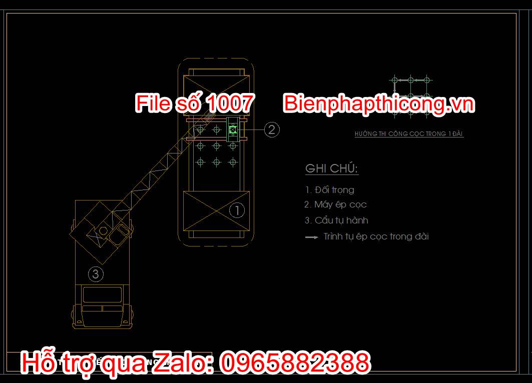 Bản vẽ sơ đồ thi công chi tiết cọc trong một đài