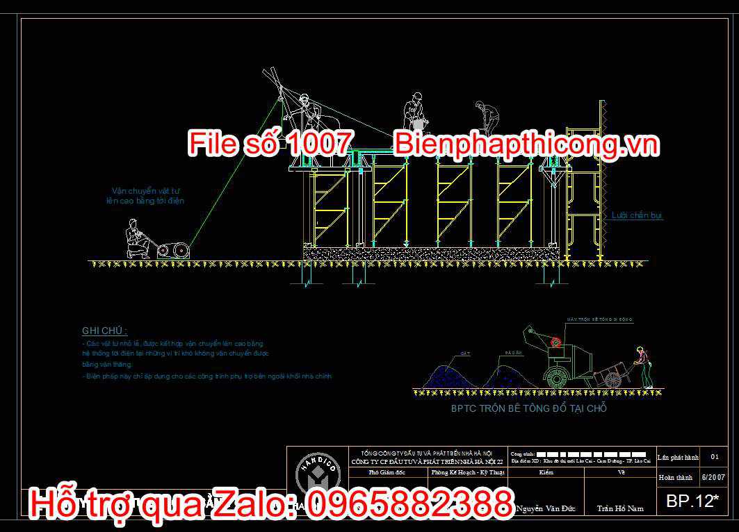 Bản vẽ vận chuyển vật tư lên cao bằng tời điện