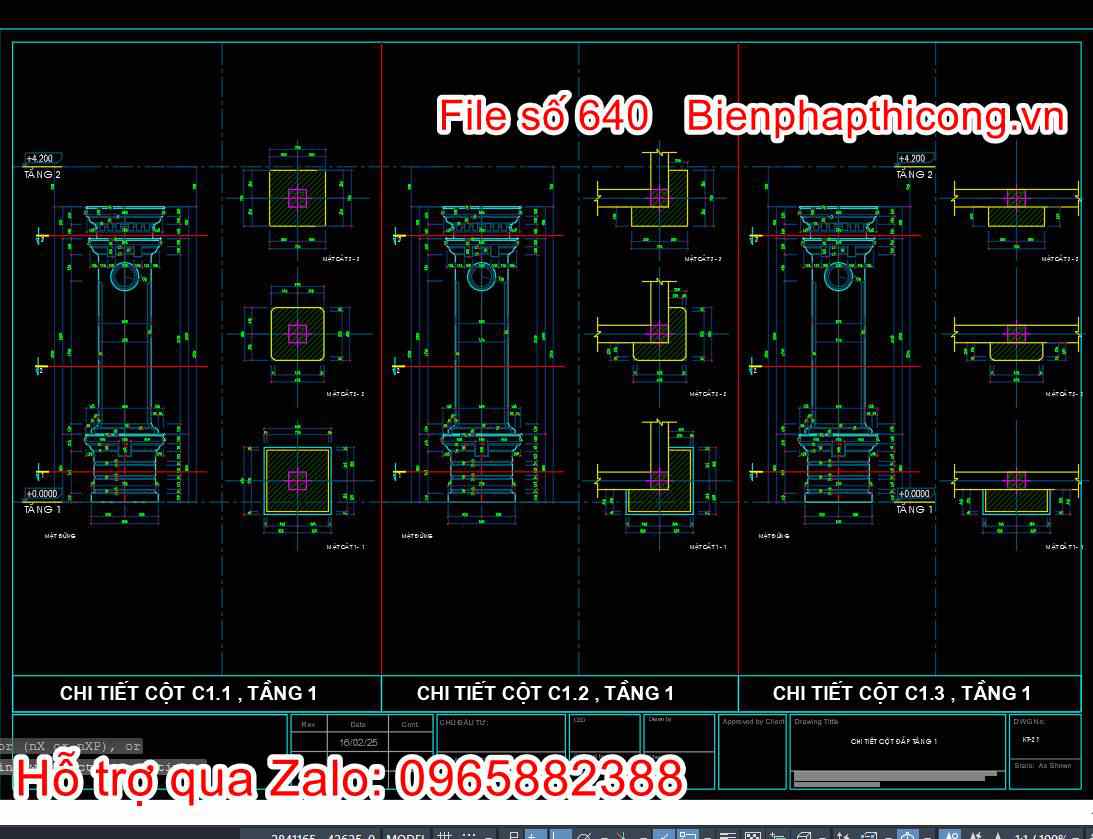 Chi tiết cột biệt thự 2 tầng cad.