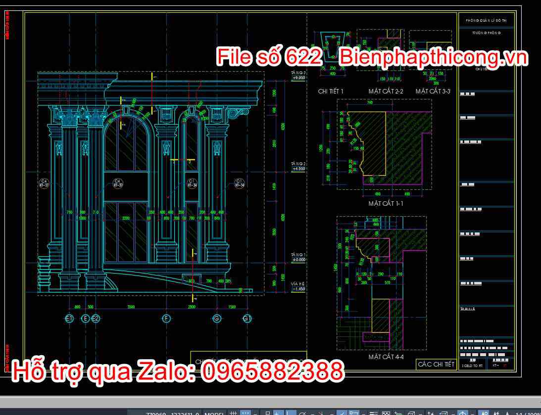 Chi tiết trang trí mặt đứng cad tân cổ.