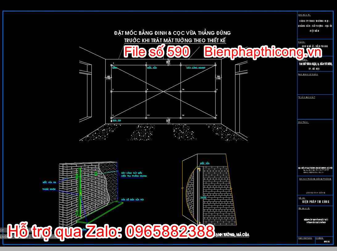 Đặt mốc bằng đinh và cọc vữa thẳng đứng.