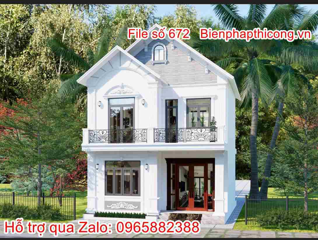 Full hồ sơ thiết kế biệt thự 2 tầng mái thái tân cổ 8m