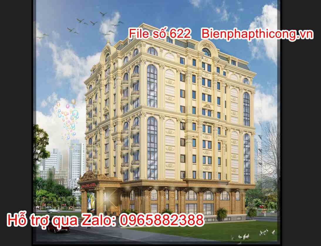 Hồ sơ thiết kế khách sạn 11 tầng full kiến trúc kết cấu điện nước.