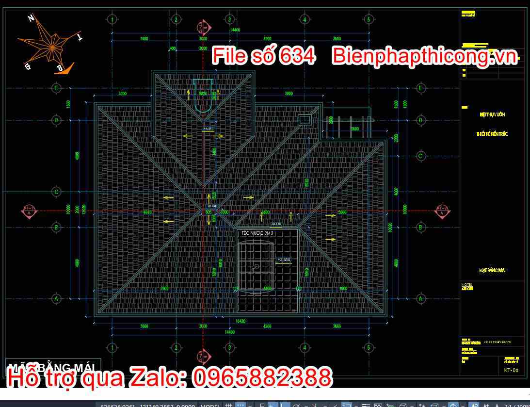 Mặt bằng mái nhật 1 tầng đẹp full cad.