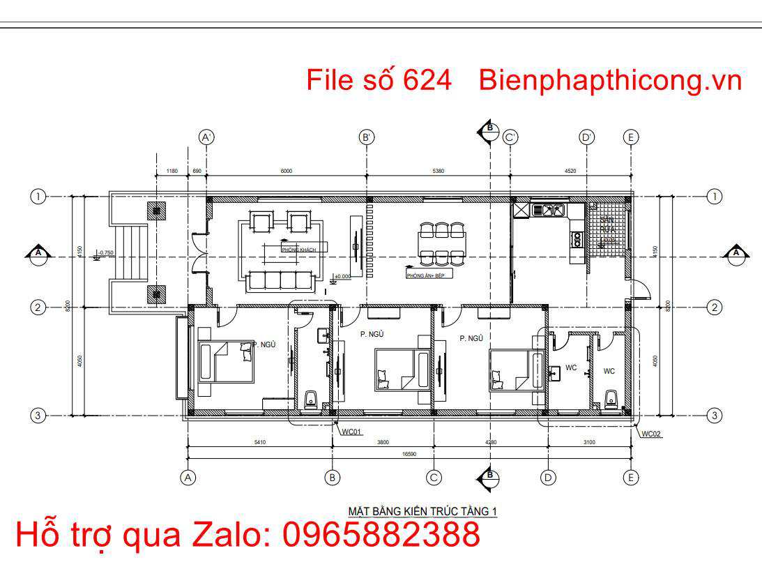 Mặt bằng tầng 1 nhà cấp 4 1 tầng mái nhật.