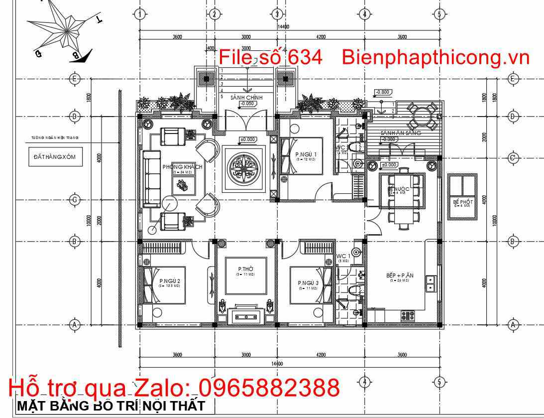Mặt bằng tầng 1 nhà mái nhật 1 tầng 3 ngủ full cad.