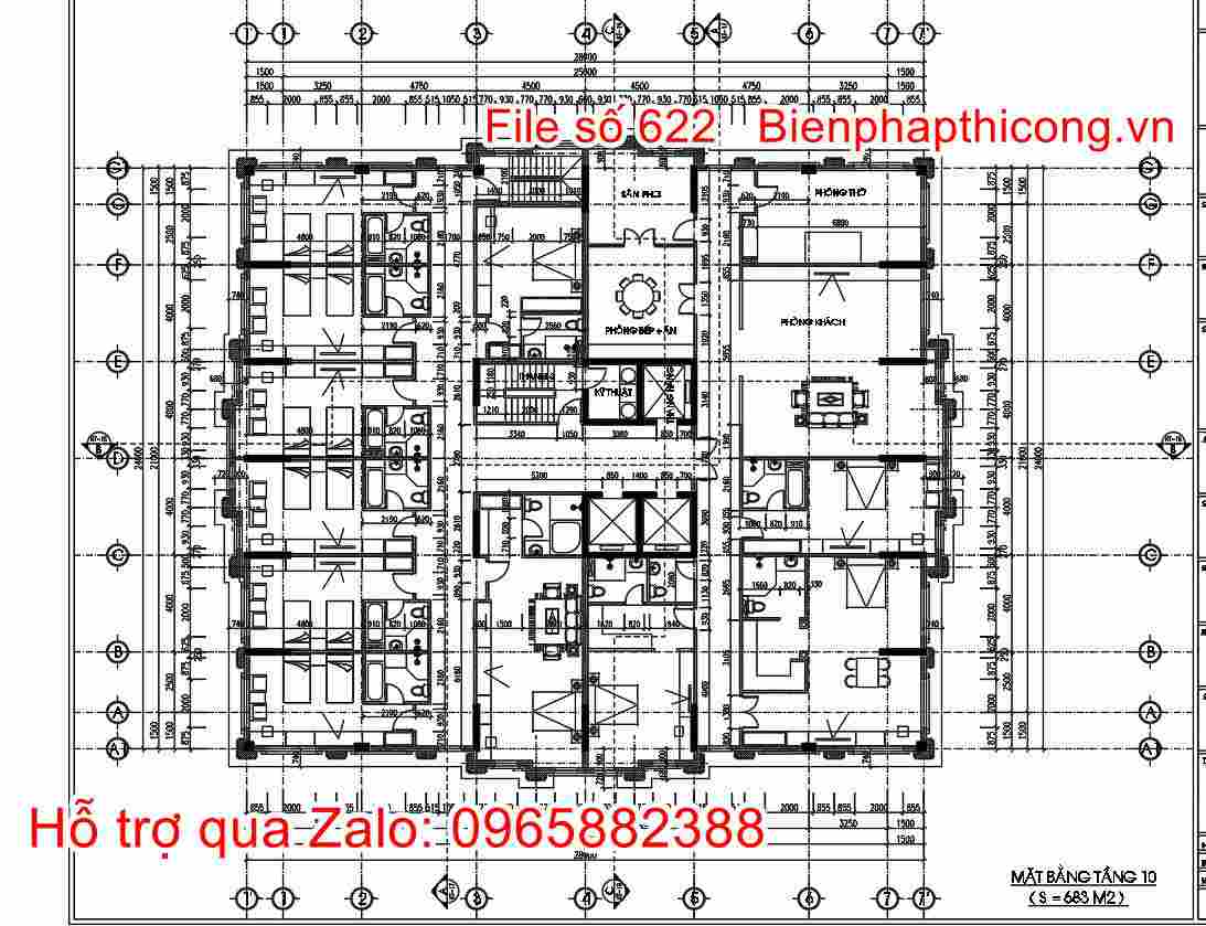 Mặt bằng tầng 10 mua bản vẽ thiết kế khách sạn.