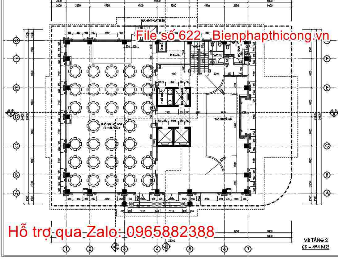 Mặt bằng tầng 2 thiết kế khách sạn 11 tầng cad.