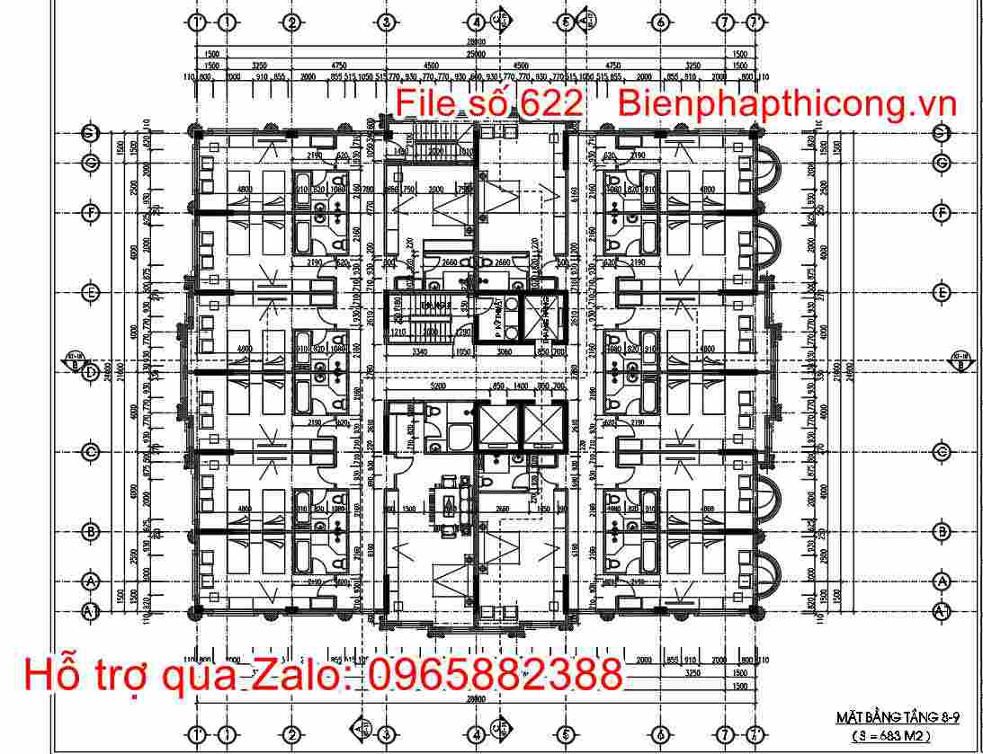 Mặt bằng tầng 8,9 mua bản vẽ khách sạn.