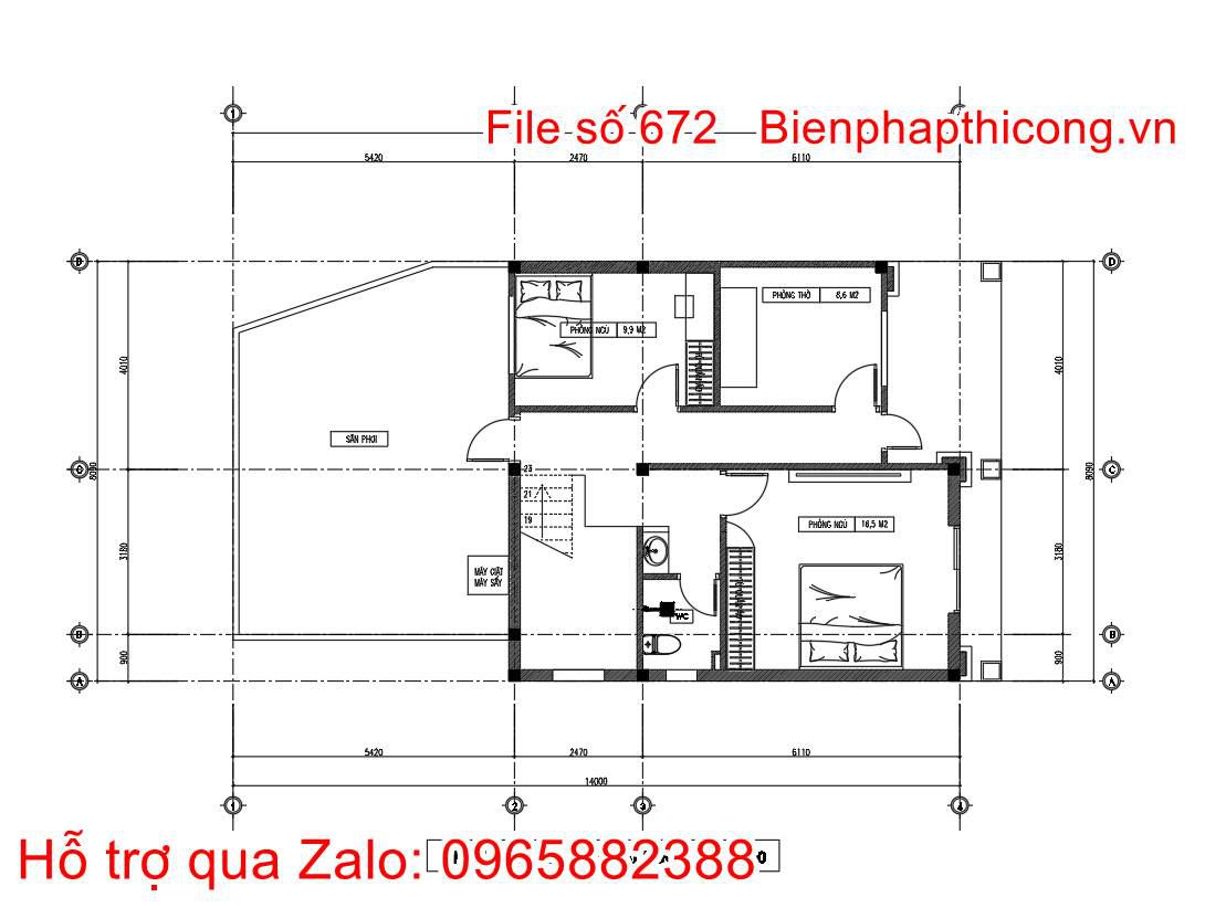 Mặt bằng thiết kế biệt thự 2 tầng mái thái
