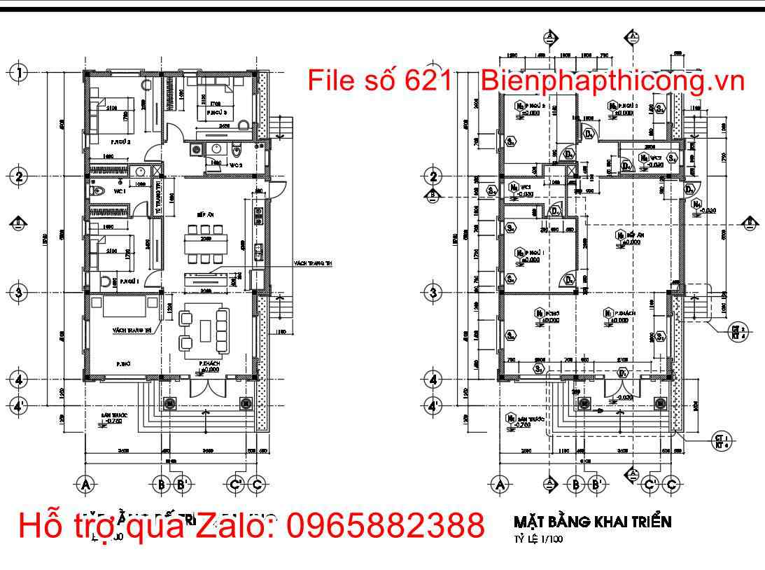 Mặt bằng thiết kế nhà cấp 4 8m x 16m 3 phòng ngủ.