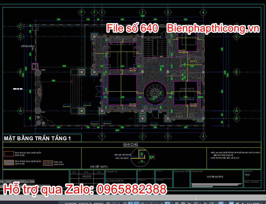 Mặt bằng trần biệt thự tân cổ full cad.