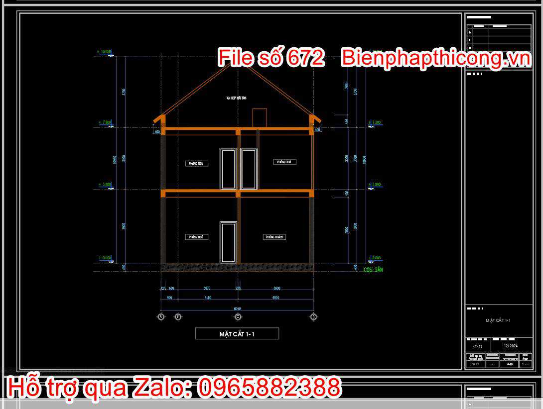 Mặt cắt biệt thự 2 tầng cad.