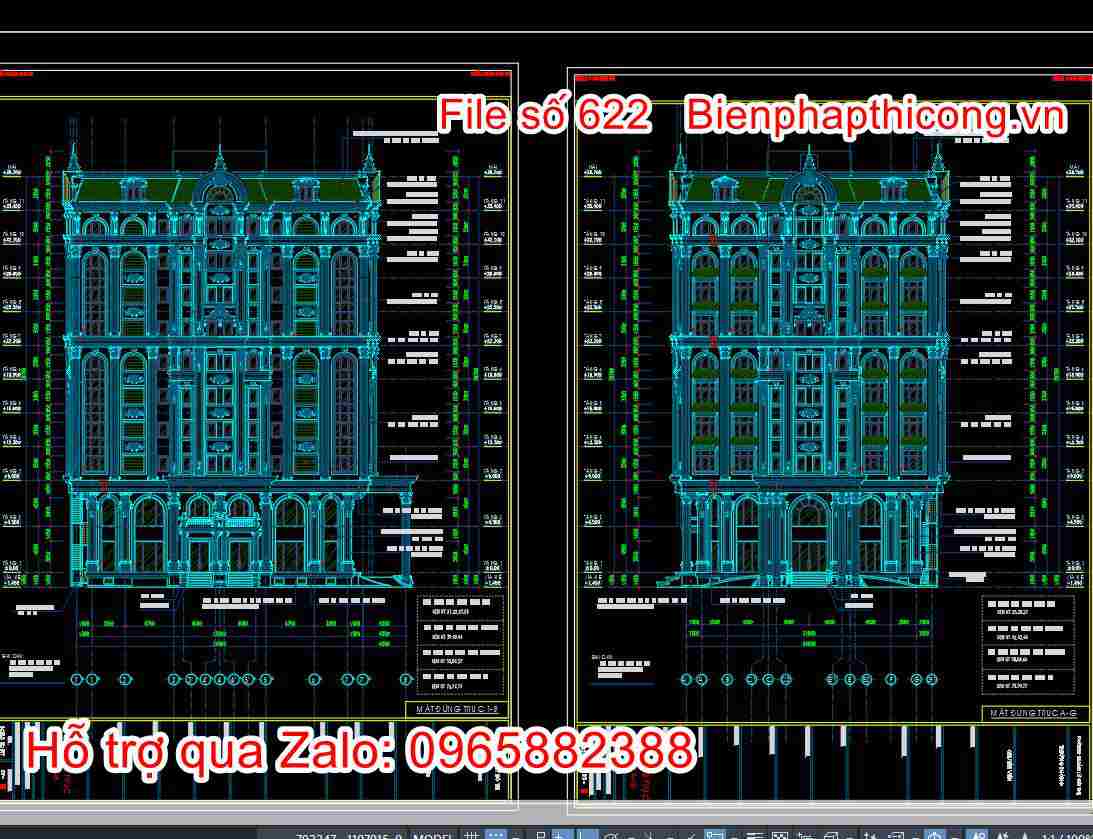 Mặt đứng thiết kế khách sạn cad.
