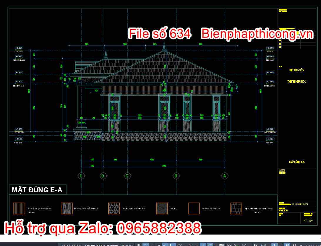 Mẫu nhà 1 tầng mái nhật full cad.