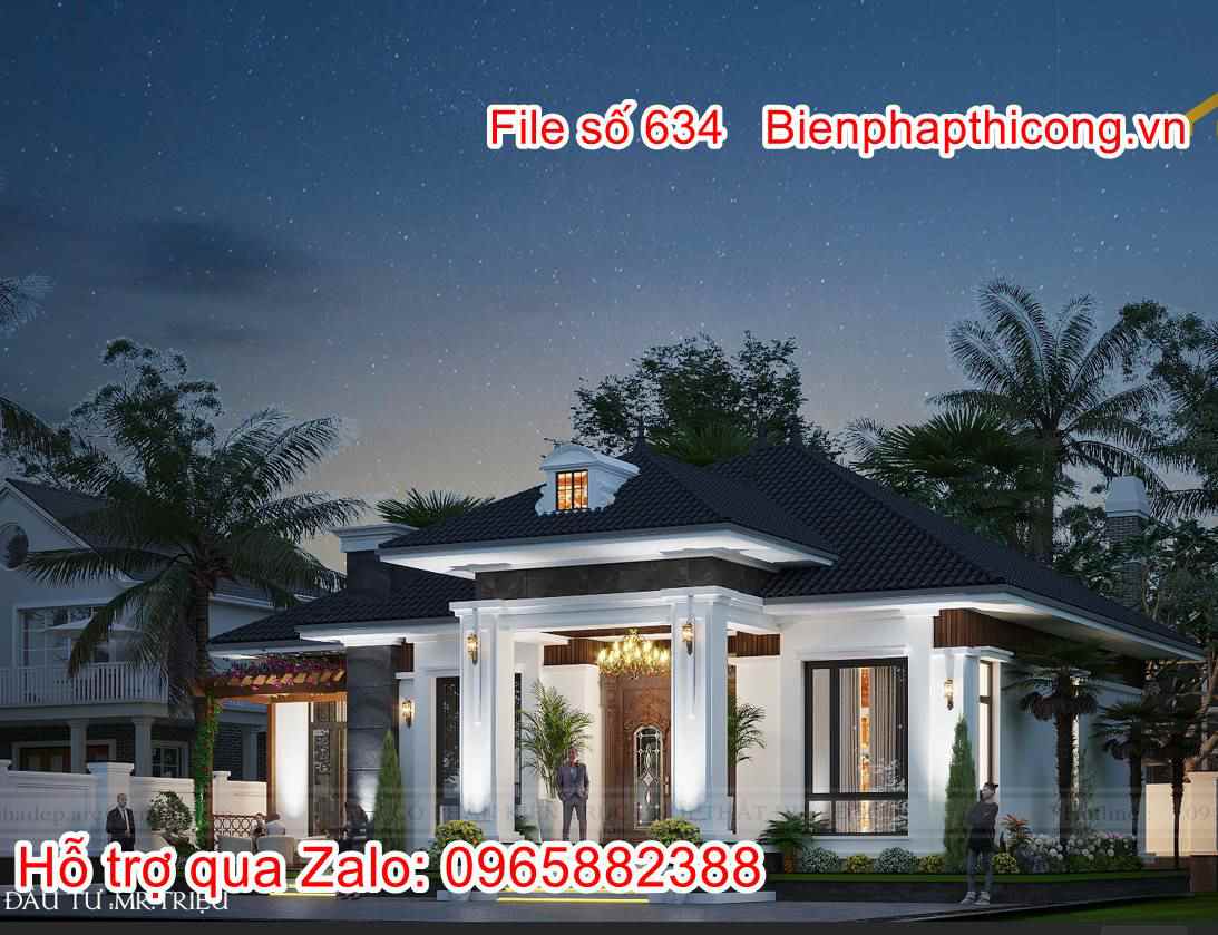 Thiết kế 3d mặt tiền nhà 1 tầng mái nhật cad đẹp.