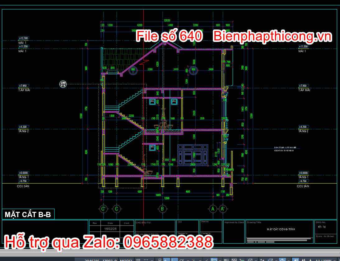 Thiết kế biệt thự 2 tầng mái thái cad đẹp.