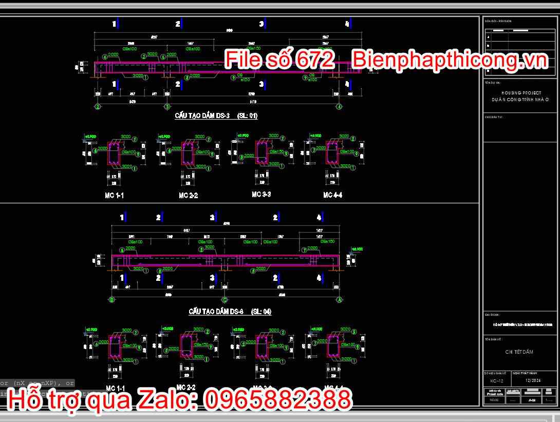 Thiết kế chi tiết dầm biệt thự 2 tầng mái thái cad.