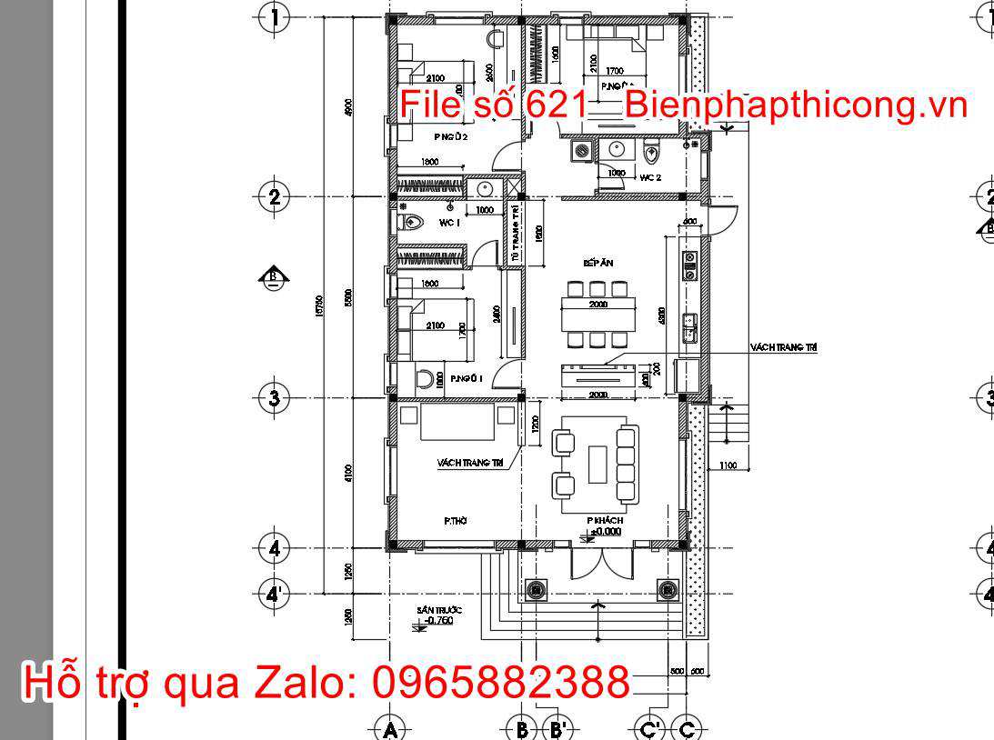 Thiết kế mặt bằng biệt thự 1 tầng 8m x 16m