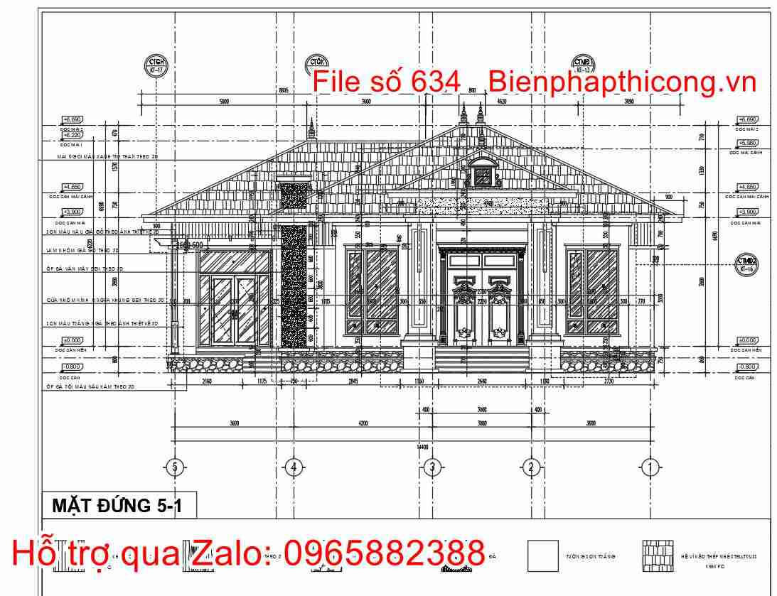 Thiết kế mặt đứng mẫu nhà cấp 4 cad.