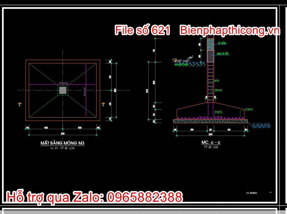 Thiết kế móng cốc nhà cấp 4 full cad.