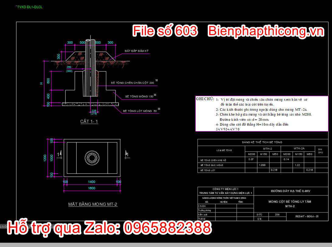 Thiết kế móng cột bê tông ly tâm autocad.
