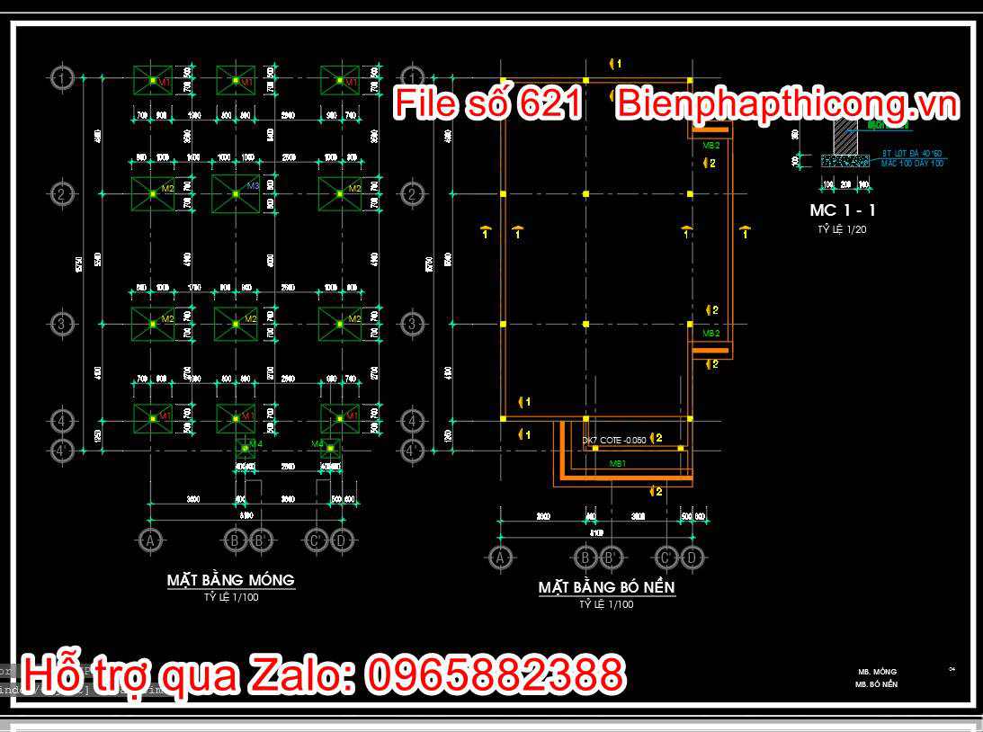Thiết kế móng nhà cấp 4 full cad 1 tầng.