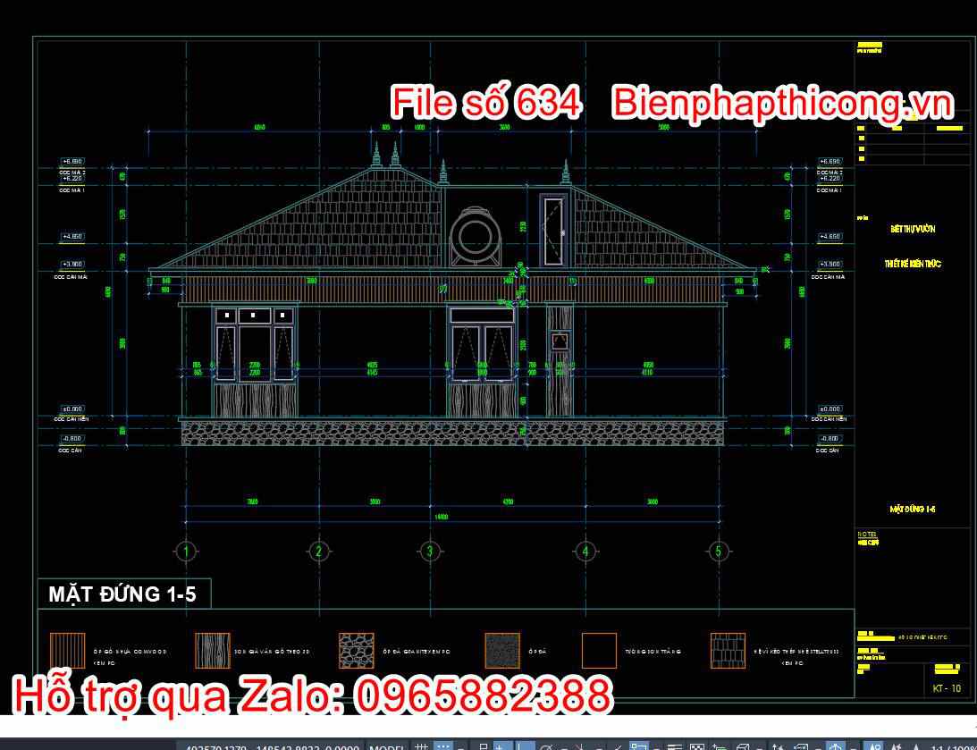 Thiết kế nhà 1 tầng full cad đẹp 14m x 10m