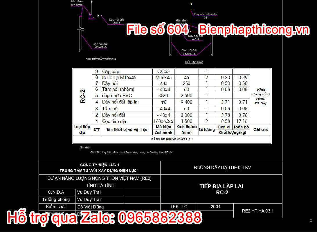 Thiết kế tiếp địa lặp lại cột điện cad.