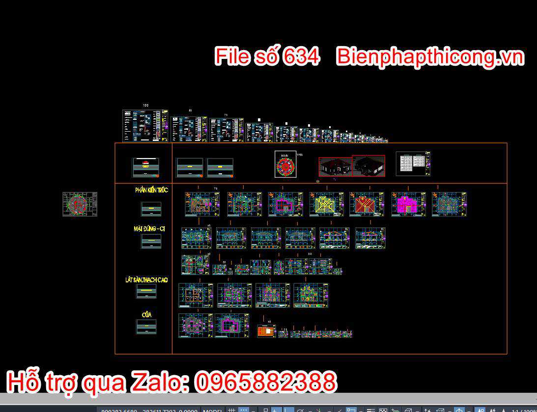 Tổng hợp bản vẽ phần kiến trúc nhà 1 tầng mái nhật full cad.