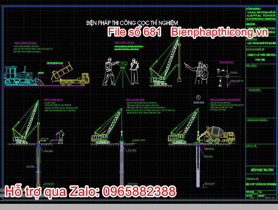 Bản vẽ biện pháp thi công cọc khoan nhồi thí nghiệm.